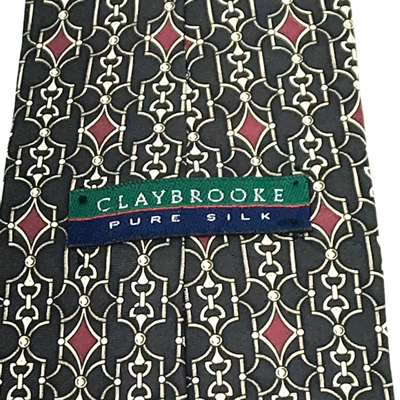 Claybrooke Mens Black Geometric Silk Tie - Picture 5 of 6